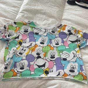 Colorful Mickey Mouse Graphic Cropped Tee